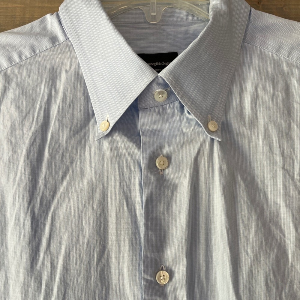 Ermenegildo Zegna Men's Light Blue Long-Sleeve Dress‎ Shirt Lightweight Cotton - Picture 2 of 13